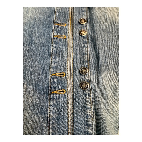 Free People Distressed Denim Jacket Oversized Blue Button Up Long Sleeve Size XS - Picture 4 of 7